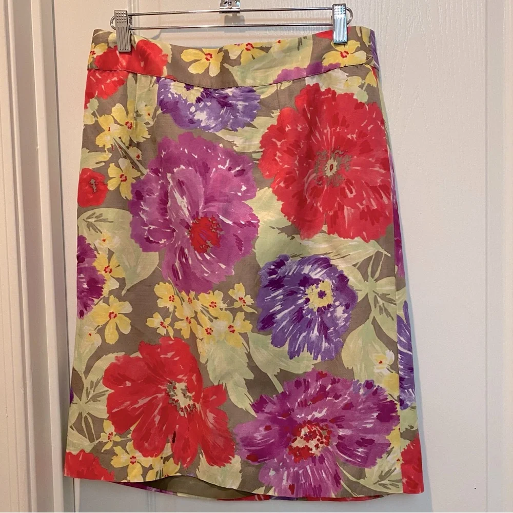 Banana Republic Pencil Skirt Bold Floral Linen Blend